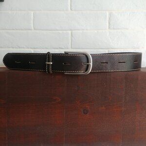 Banana Republic Italian Leather wide belt dark brown visible stitching Large